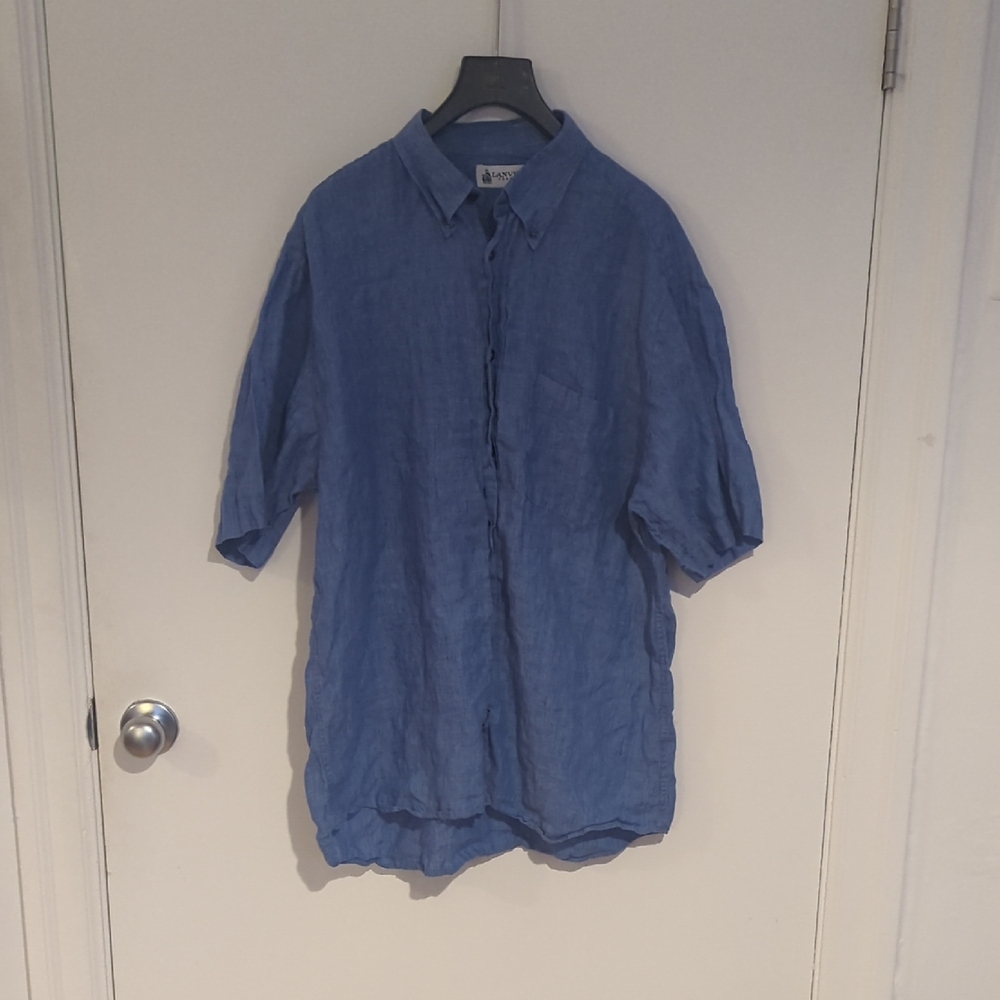 Lanvin Linen Casual Blue Button Down Shirt